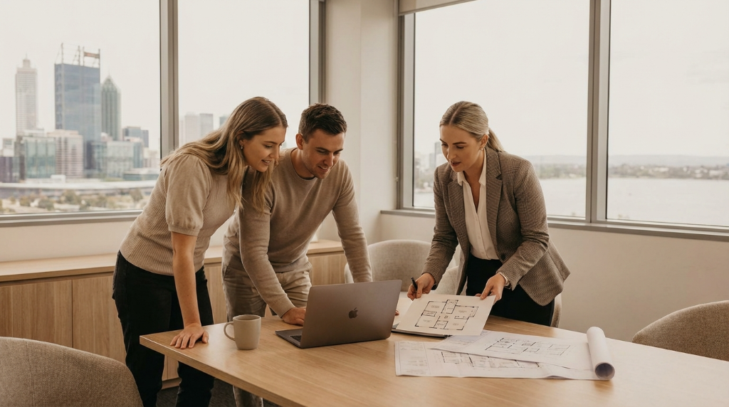 Happy couple receiving keys to first home