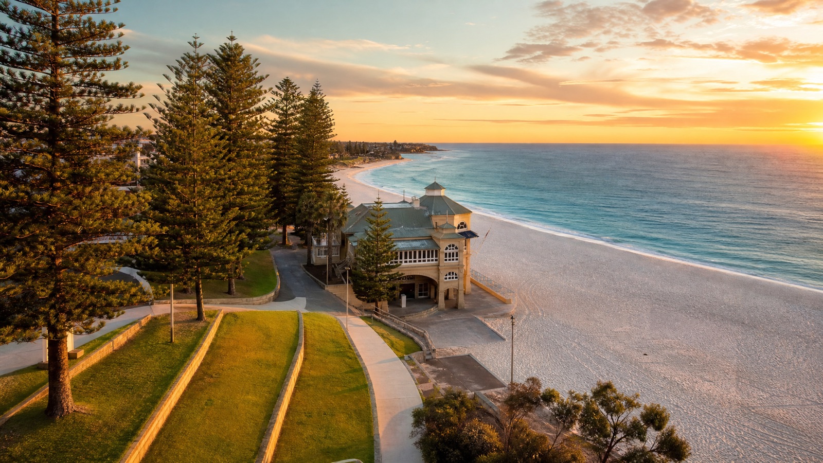 Cottesloe Beach foreshore at sunset
