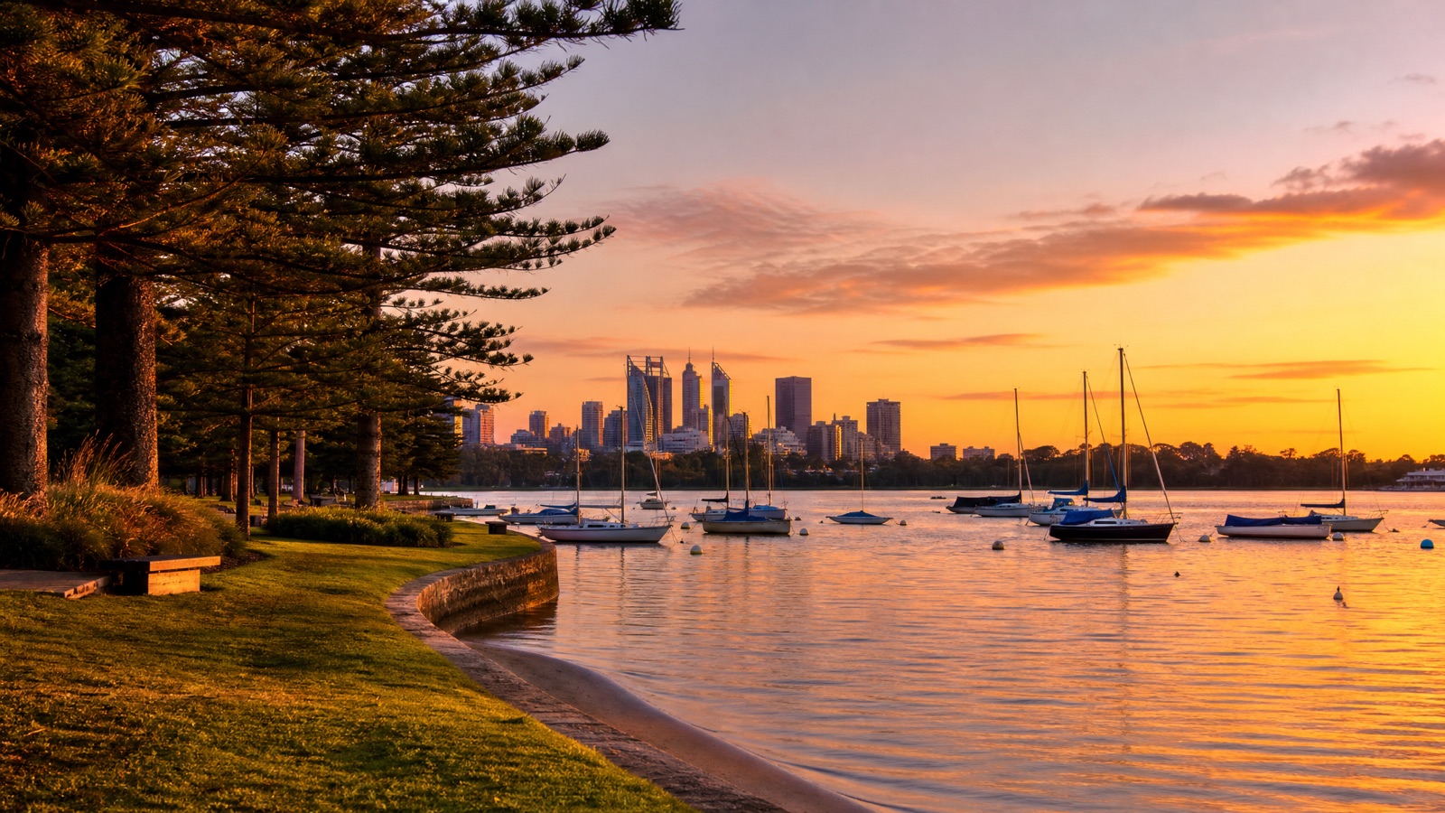 Matilda Bay foreshore at Nedlands at sunset