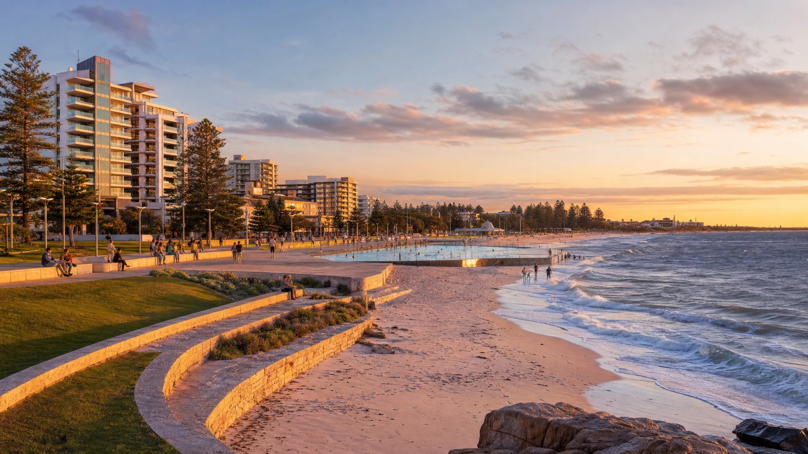 Scarborough Beach foreshore at sunset